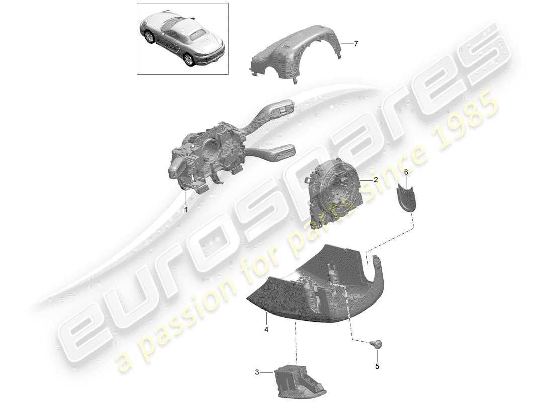 porsche 2019 (718 boxster) commutateur de colonne de direction schéma des pièces