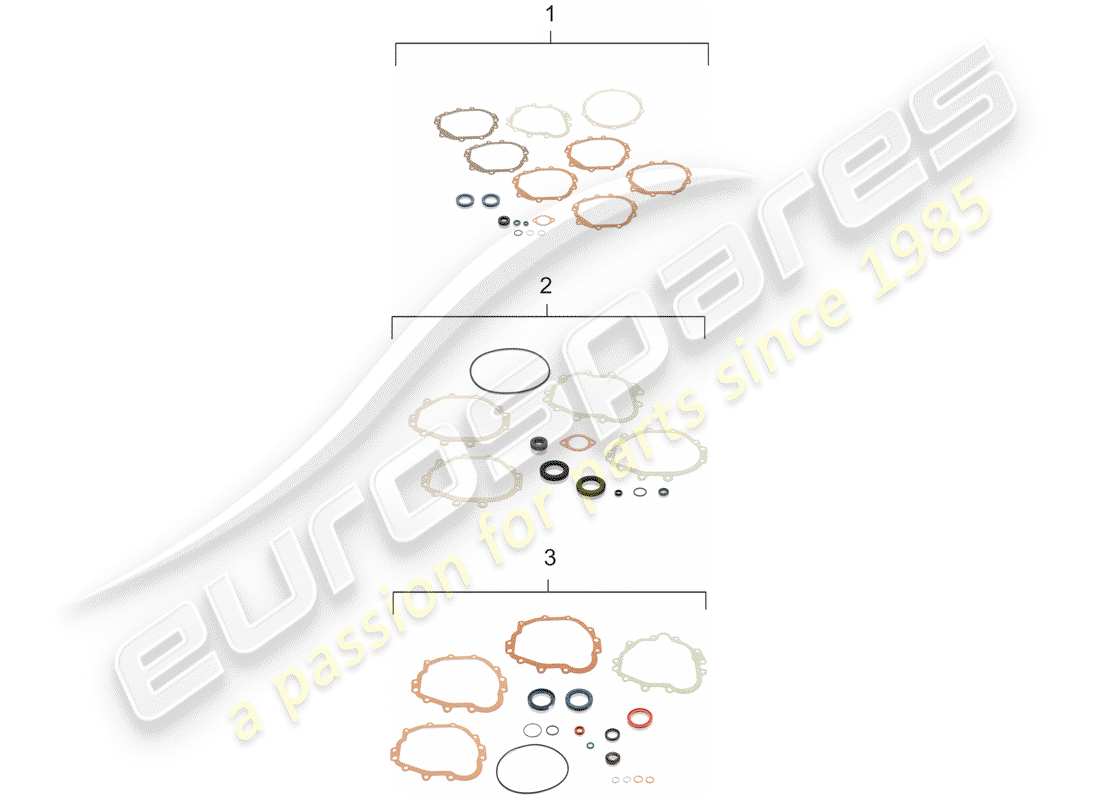 porsche 1965 (911/912) transmission de remplacement - kits de réparation - jeu de joints schéma des pièces