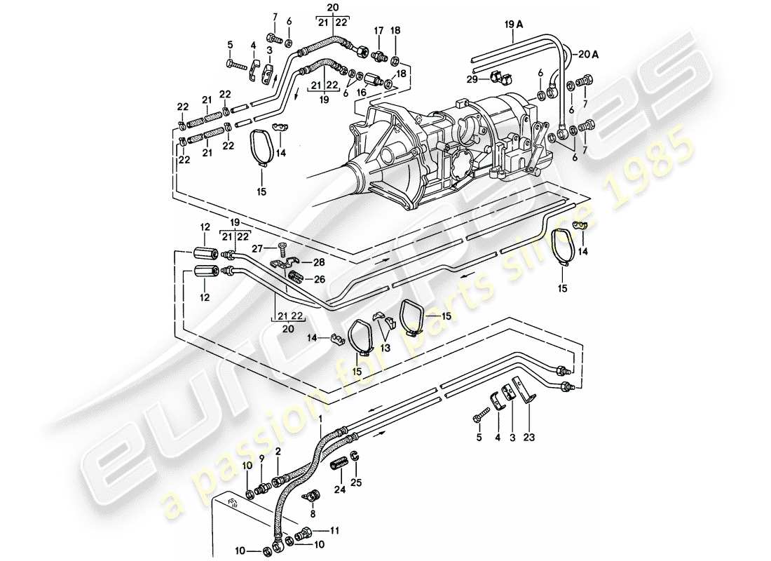 porsche 1982 (944) refroidisseur d'huile à engrenages - transmission automatique schéma des pièces