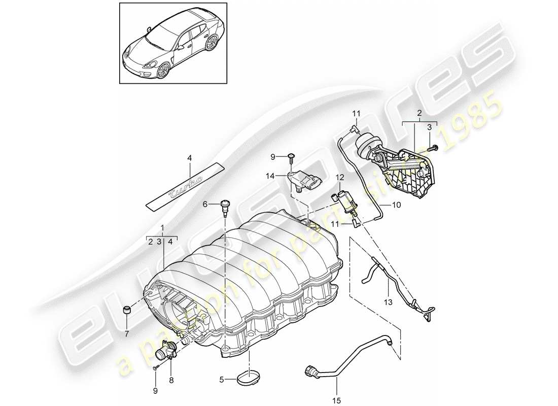 porsche 2014 (panamera 970) distributeur d'air d'admission schéma des pièces