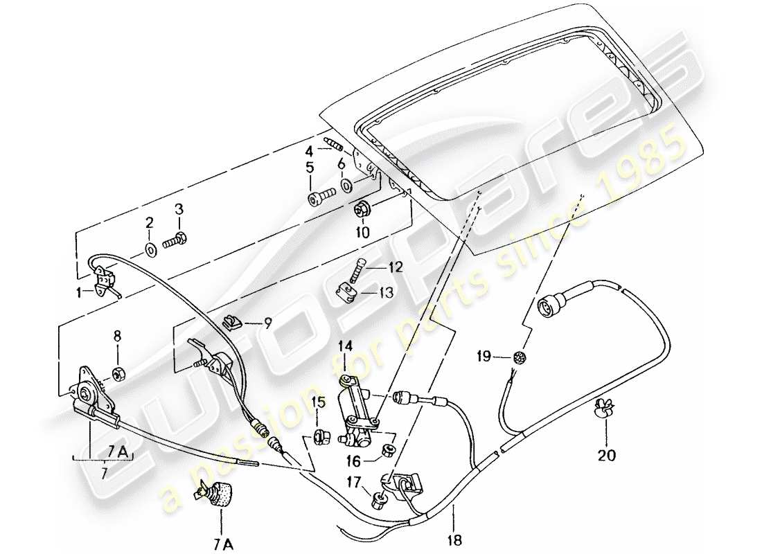porsche 1994 (993) spoiler arrière - mécanisme d'entraînement schéma des pièces