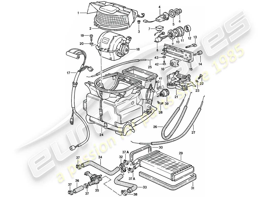 porsche 1982 (944) chauffage - ventilation - noyau de chauffage schéma des pièces