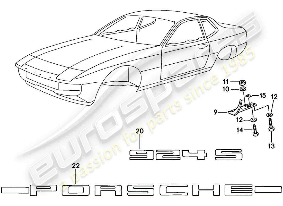porsche 1987 (924s) couvercle - plaques signalétiques schéma des pièces
