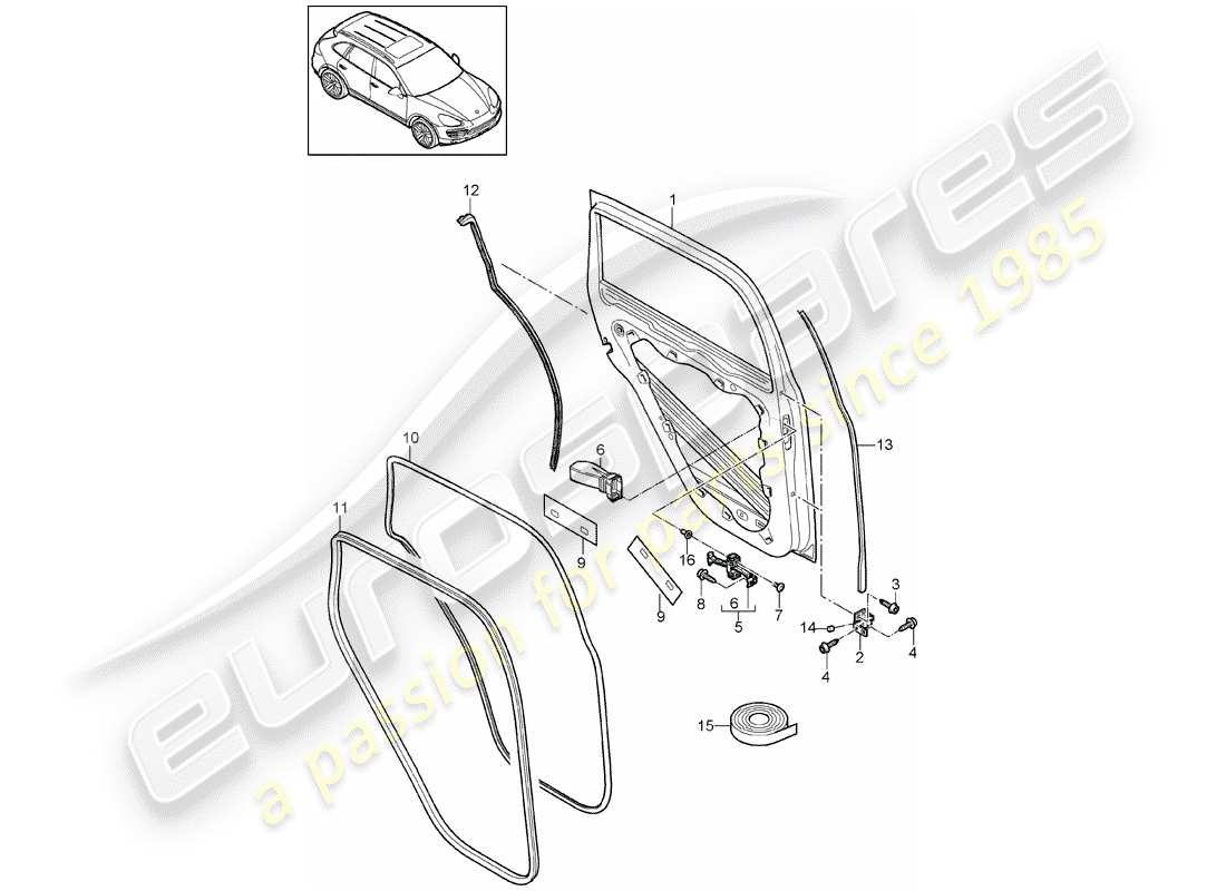 porsche 2016 (cayenne e2 92a) coque de porte schéma des pièces
