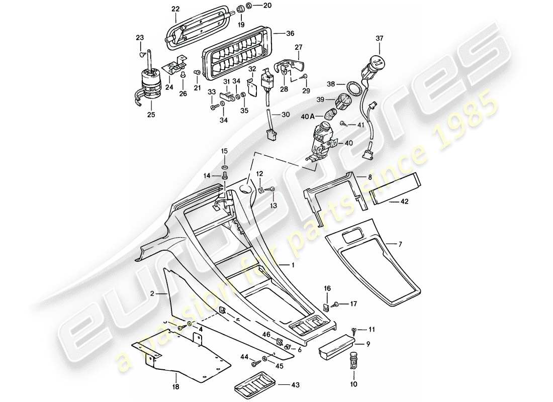 porsche 1985 (928) console centrale schéma des pièces