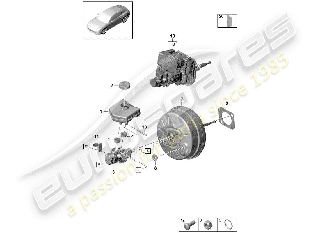 porsche 2020 (panamera 971-1) maître cylindre de frein schéma des pièces