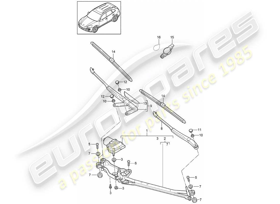 porsche 2011 (cayenne e2 92a) système d'essuie-glace compl. diagramme de pièce
