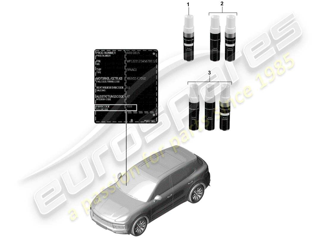 porsche 2019 (cayenne e3 9ya/9yb) bâton de retouche de peinture schéma des pièces