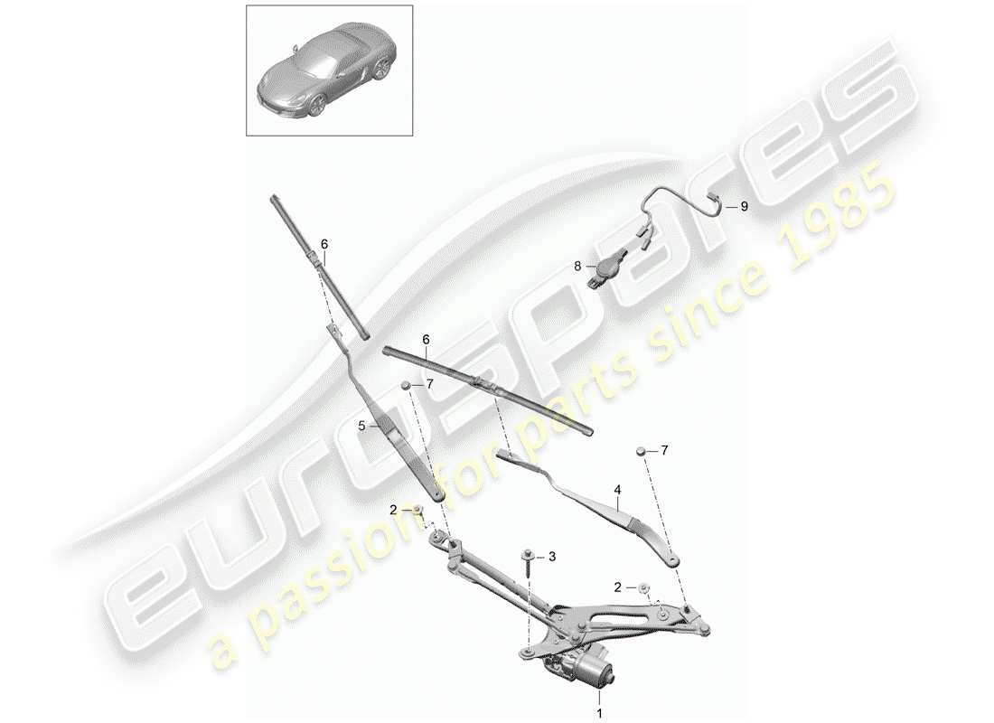 porsche 2016 (981 boxster) système d'essuie-glace compl. schéma des pièces