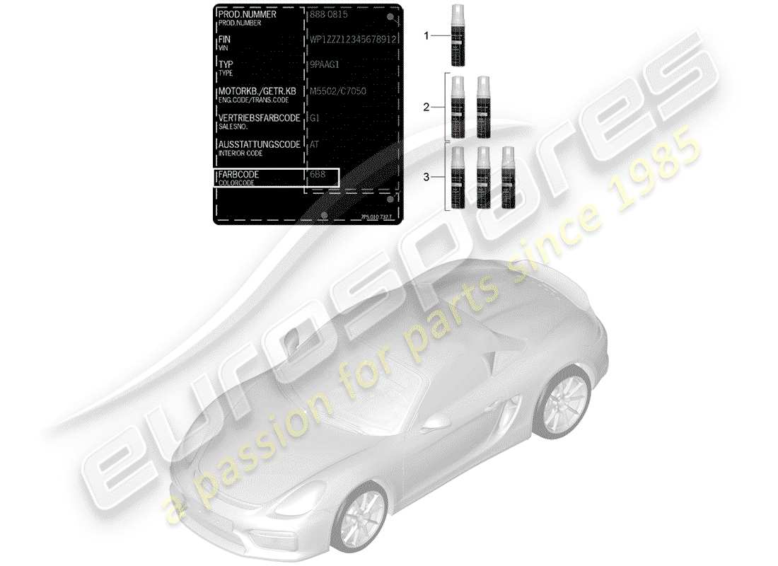 porsche 2016 (981 boxster spyder) bâton de retouche de peinture schéma des pièces