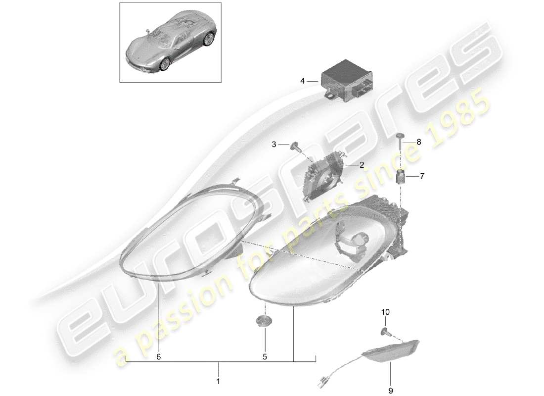 porsche 2015 (918 spyder) schéma des pièces des phares led