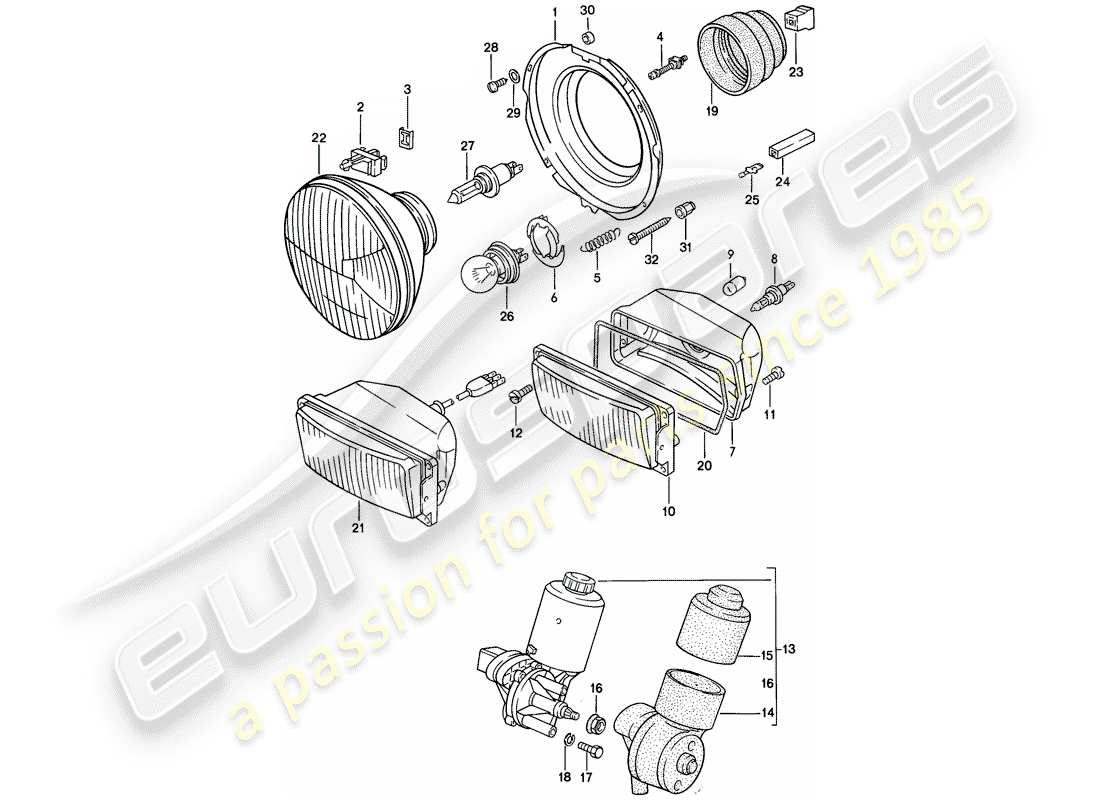 porsche 1984 (944) phare - moteur électrique - phare pop-up schéma des pièces