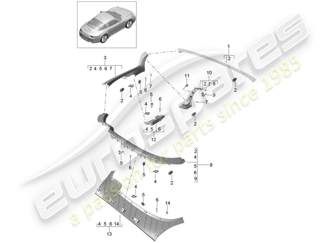 porsche 2013 (991-1) garnitures schéma des pièces