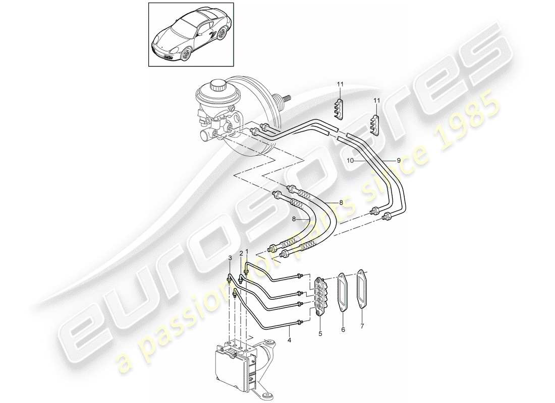 porsche 2009 (987 cayman) conduites de frein schéma des pièces