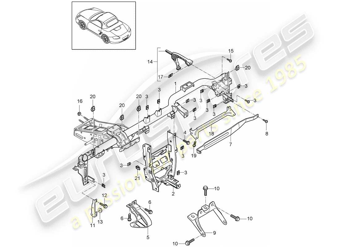 porsche 2009 (987 boxster) cadre de retenue schéma des pièces