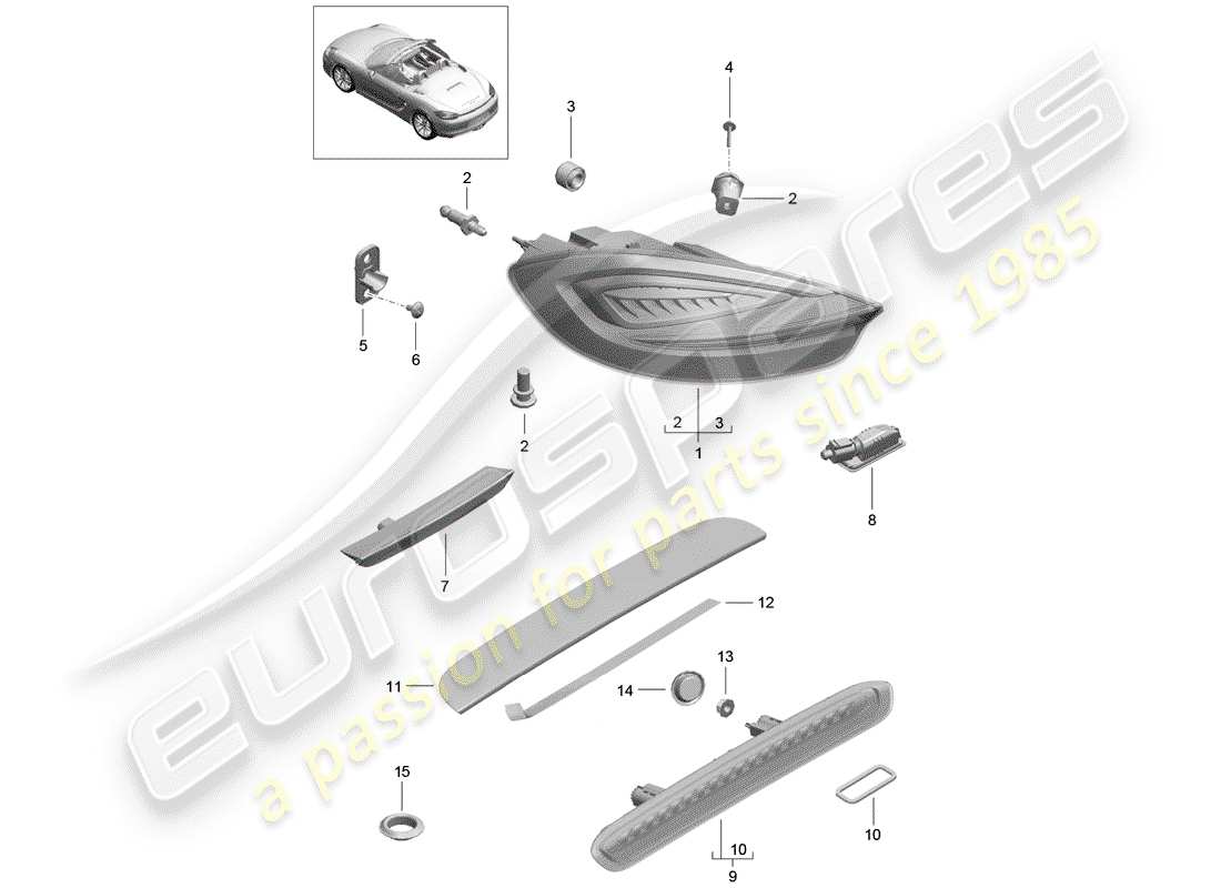 porsche 2014 (981 boxster) feu arrière schéma des pièces