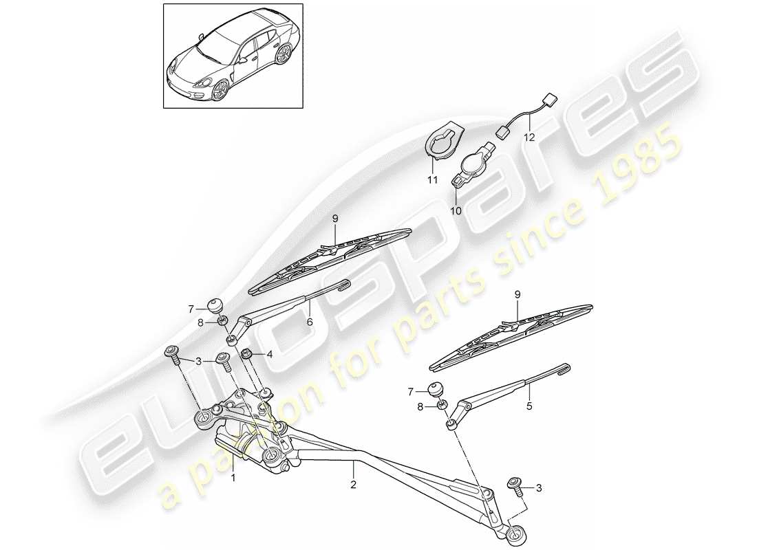 porsche 2010 (panamera 970) système d'essuie-glace compl. schéma des pièces