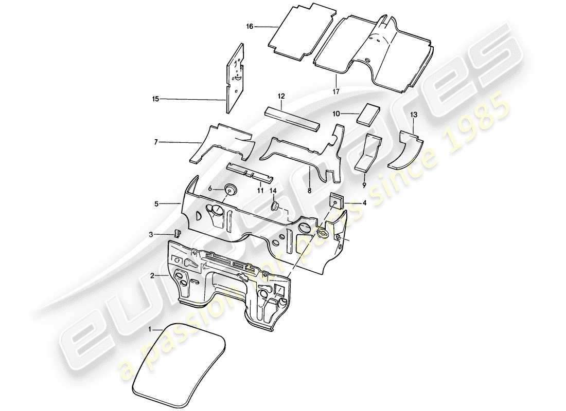 porsche 1982 (928) carrosserie - insonorisation 1 schéma des pièces
