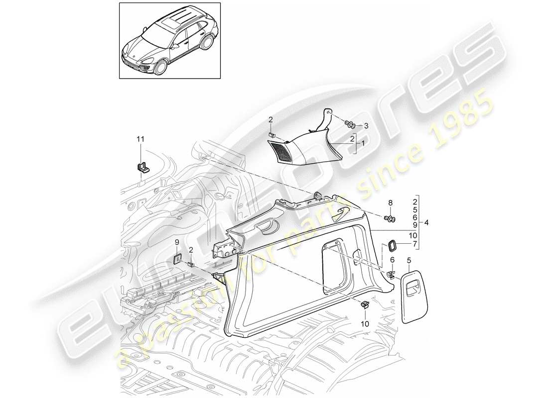 porsche 2011 (cayenne e2 92a) diagramme des pièces de doublure