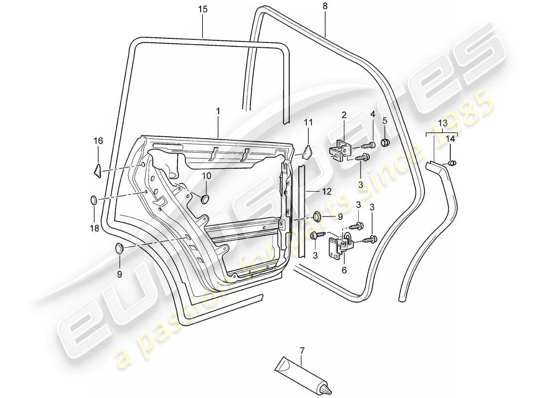 porsche 2010 (cayenne e1 9pa) coque de porte schéma des pièces