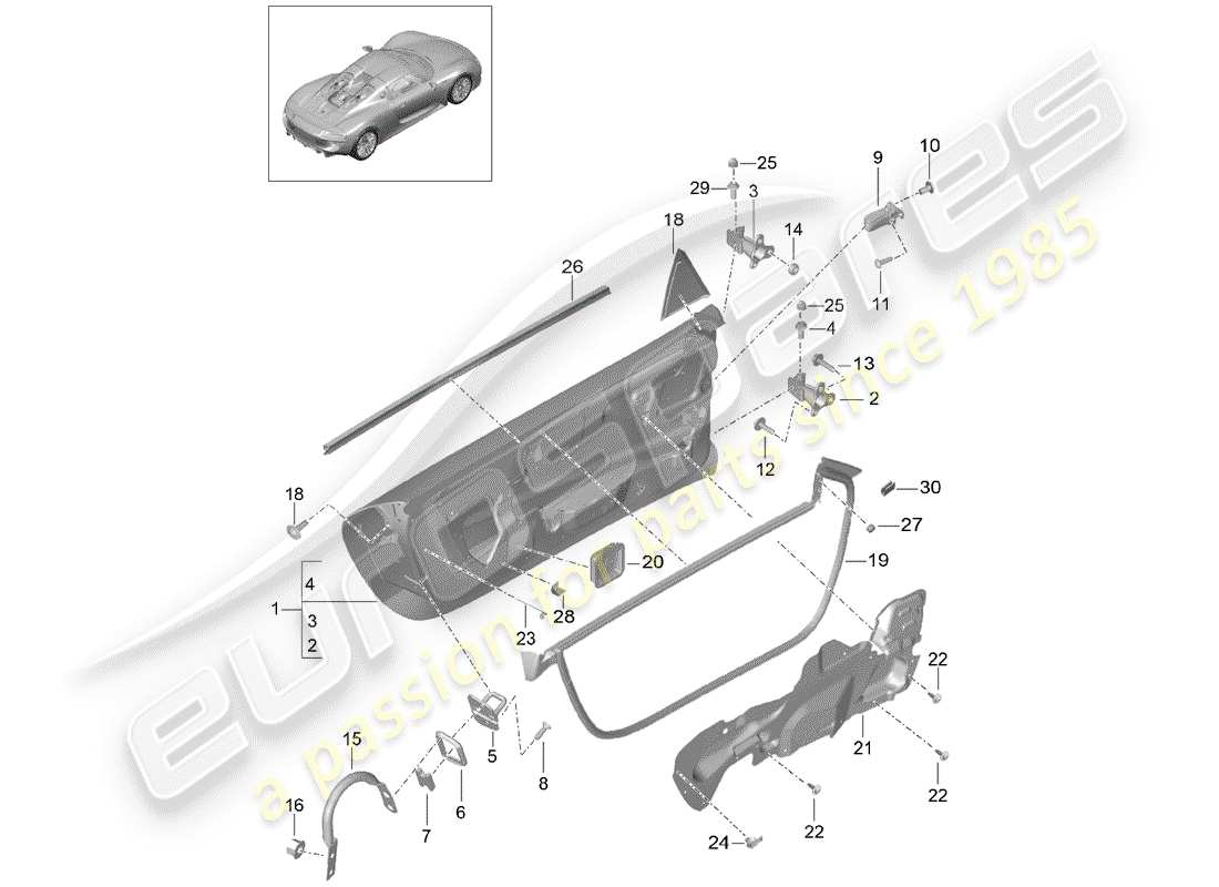 porsche 2015 (918 spyder) schéma des pièces de la porte