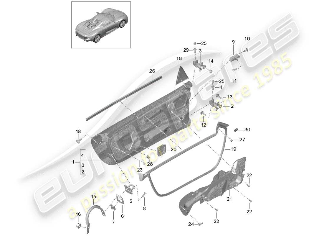 porsche 918 spyder (2015) schéma des pièces de la porte