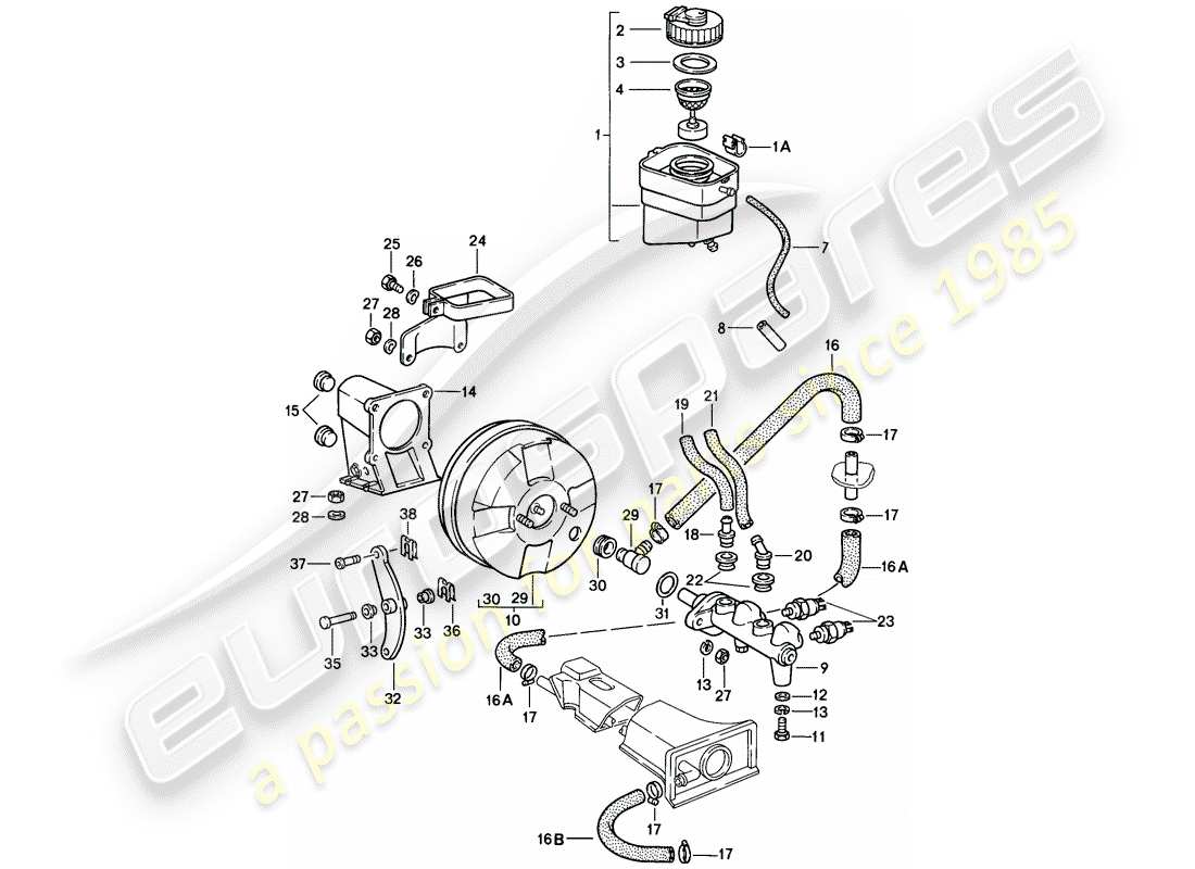 porsche 1986 (911) réservoir pour - liquide de frein - maitre-cylindre de frein schéma des pièces