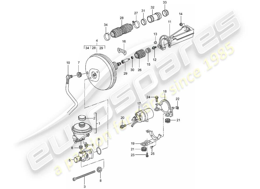 porsche 2003 (996) maitre cylindre de frein - servofrein - pompe d'embrayage schéma des pièces