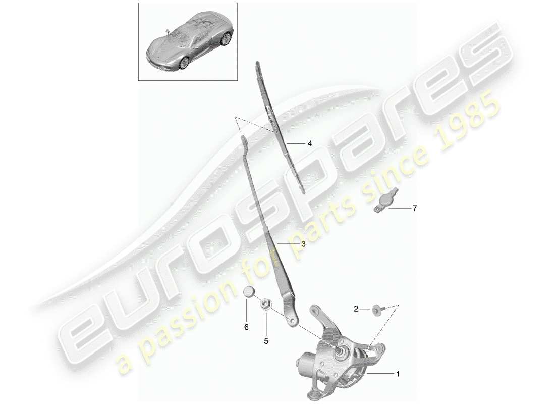 porsche 918 spyder (2015) système d'essuie-glace compl. diagramme de pièce