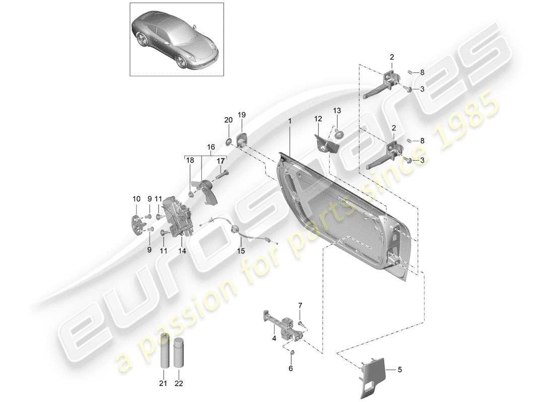 porsche 2014 (991-1) coque de porte schéma des pièces