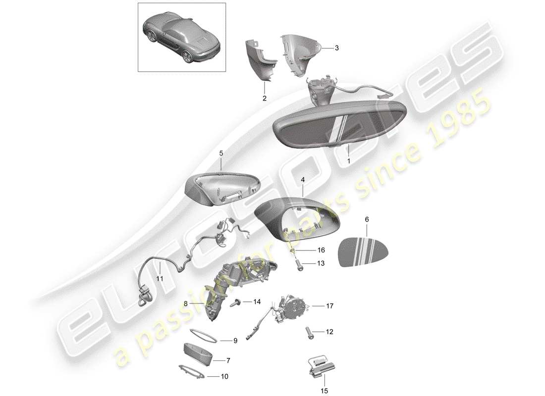 porsche 2015 (981 boxster) schéma des pièces du rétroviseur intérieur