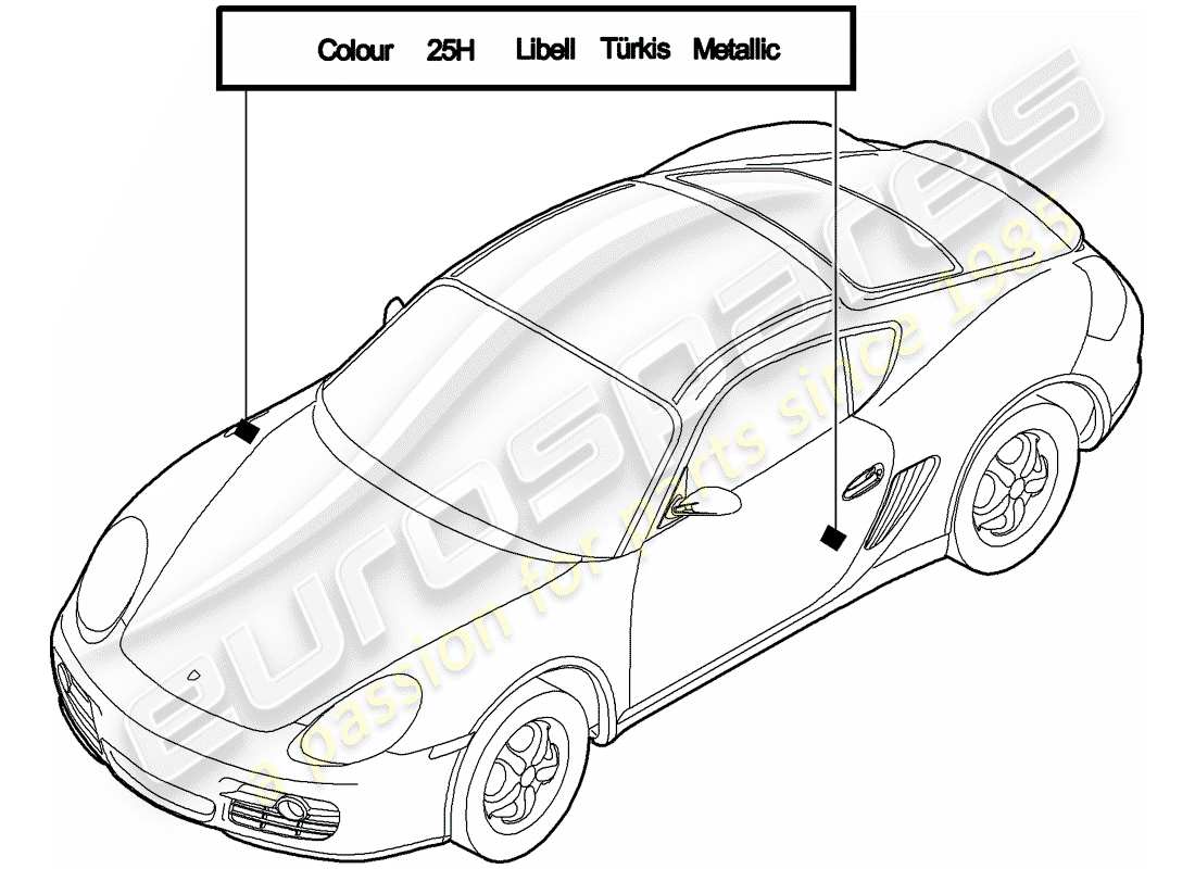 porsche 2007 (987 cayman) bâton de retouche de peinture schéma des pièces