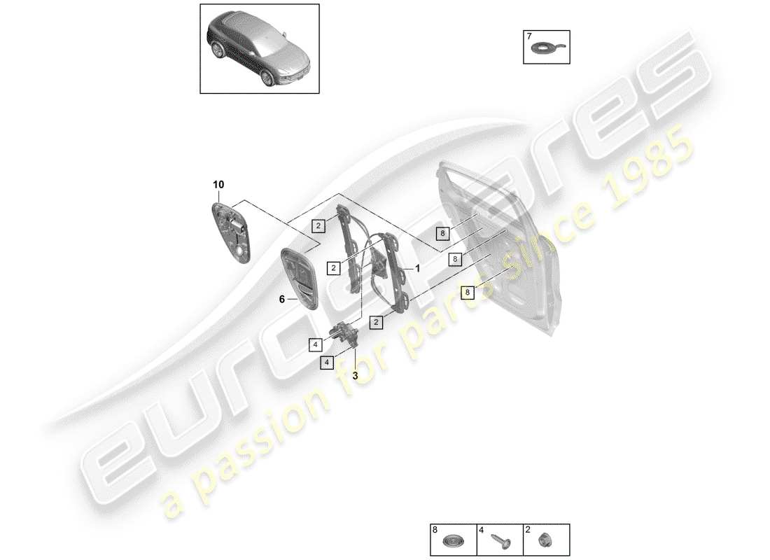 porsche 2019 (cayenne e3 9ya/9yb) régulateur de fenêtre schéma des pièces