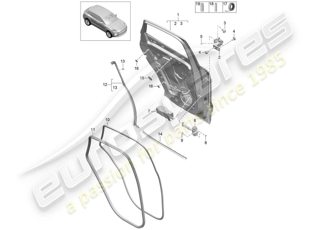 porsche 2020 (macan) coque de porte schéma des pièces