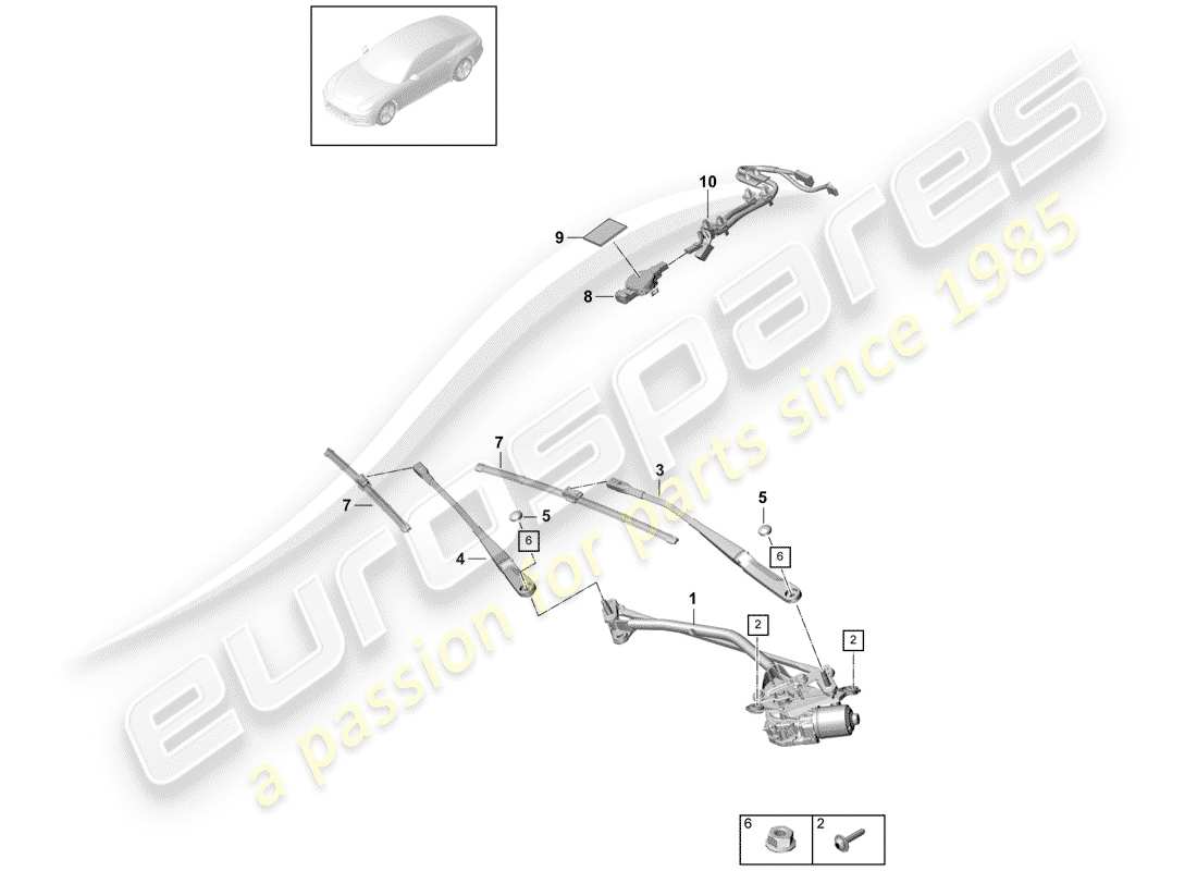 porsche 2018 (panamera 971-1) système d'essuie-glace compl. diagramme de pièce
