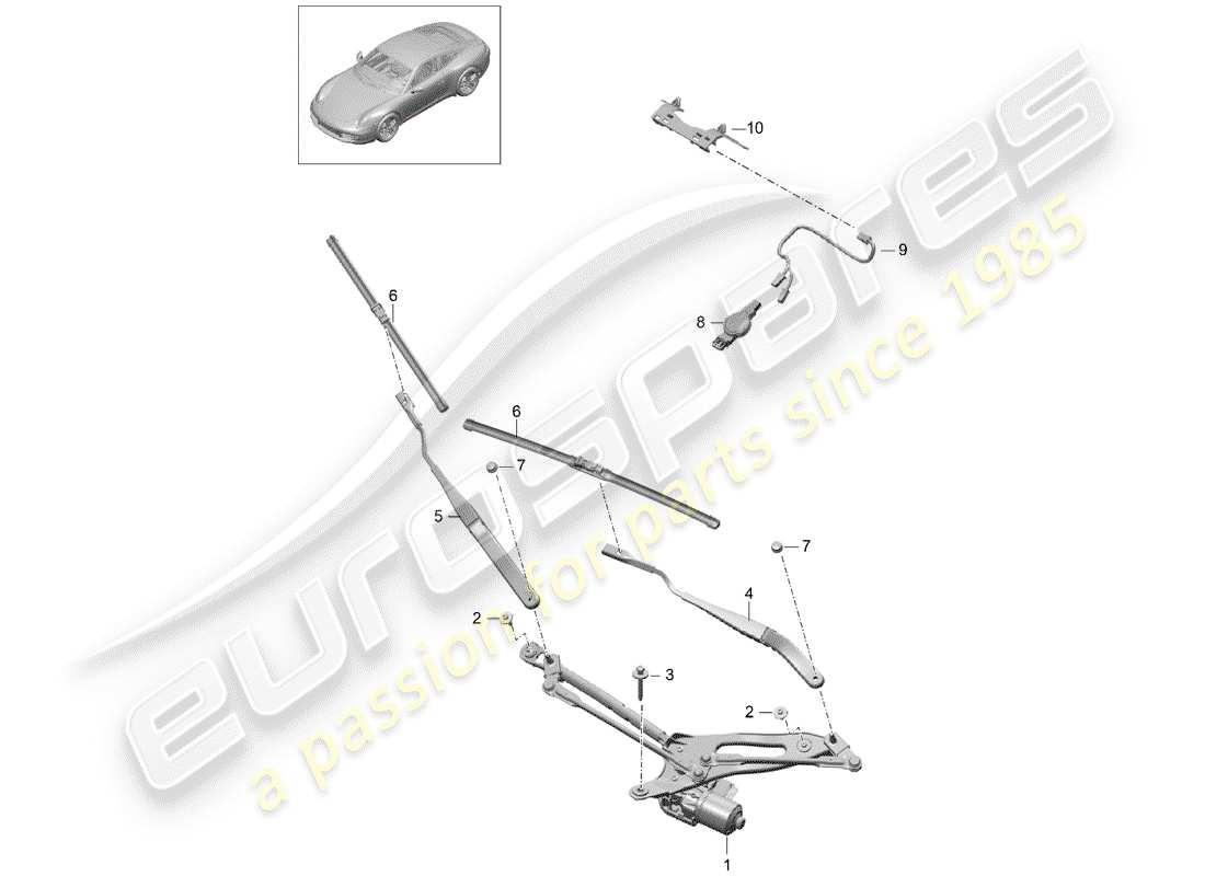 porsche 2013 (991-1) schéma des pièces du système d'essuie-glace