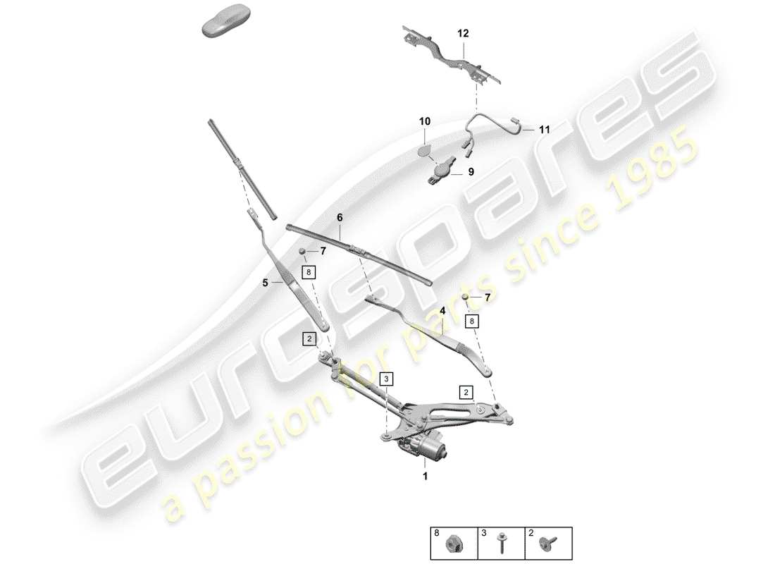 porsche 2019 (718 boxster spyder) système d'essuie-glace compl. diagramme de pièce