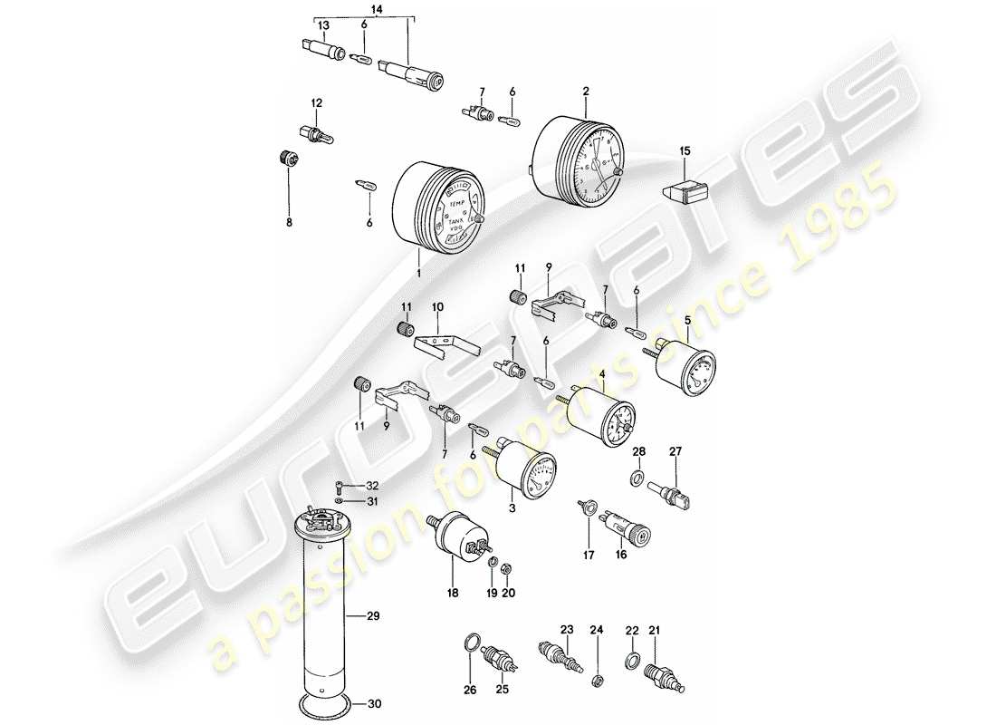 porsche 1984 (944) instruments schéma des pièces