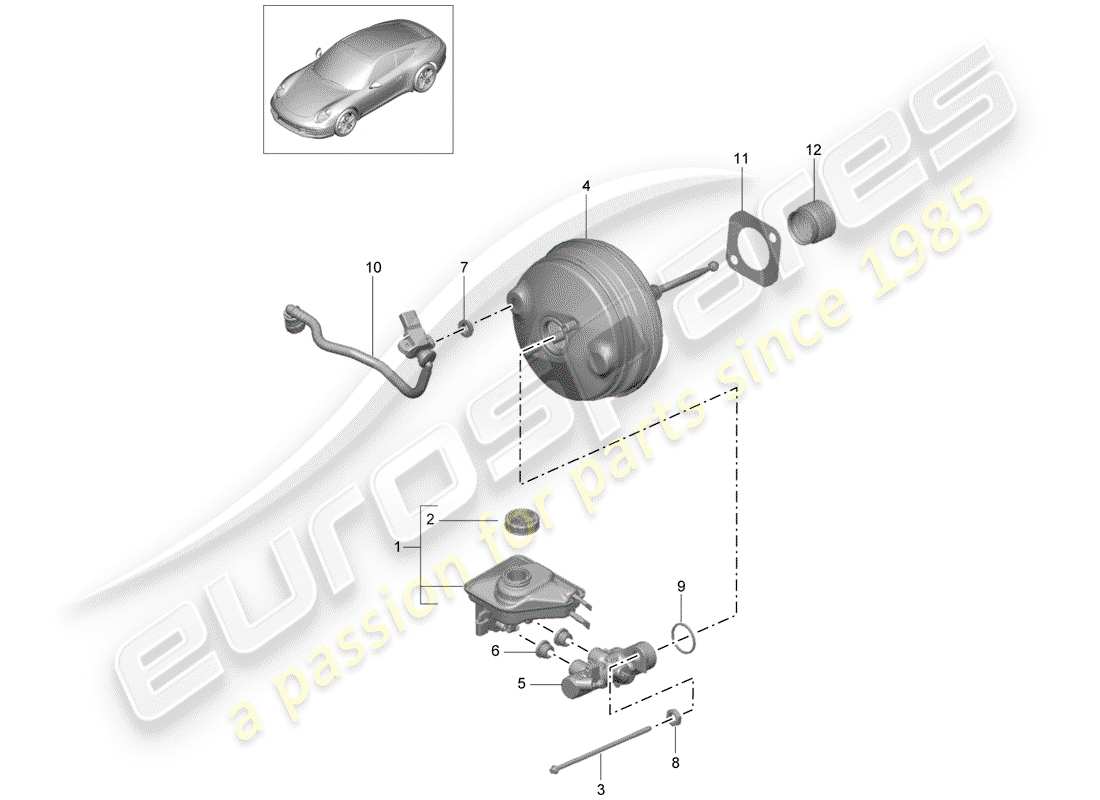 porsche 2012 (991-1) maître cylindre de frein schéma des pièces