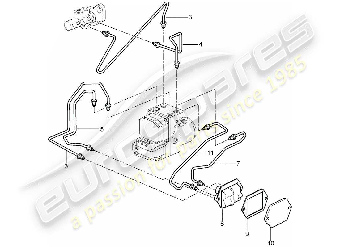 porsche 2001 (996 turbo / gt2) conduites de frein - avant schéma des pièces