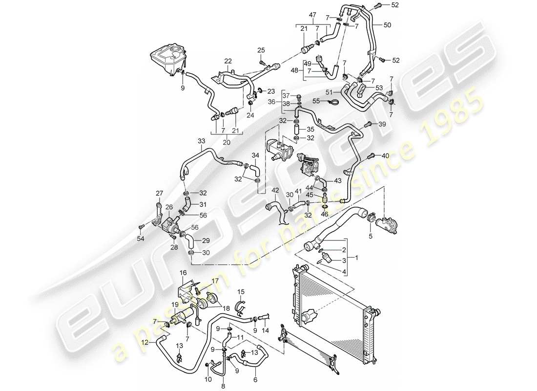porsche 2007 (cayenne e1 9pa) refroidissement par eau 4 schéma des pièces