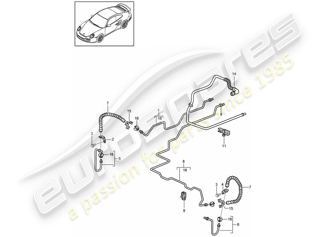 porsche 2012 (997-2 turbo / gt2 rs) conduite de frein schéma des pièces