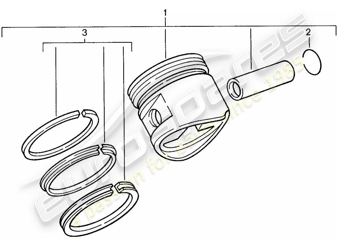 porsche 1990 (944) piston - segments de piston schéma des pièces