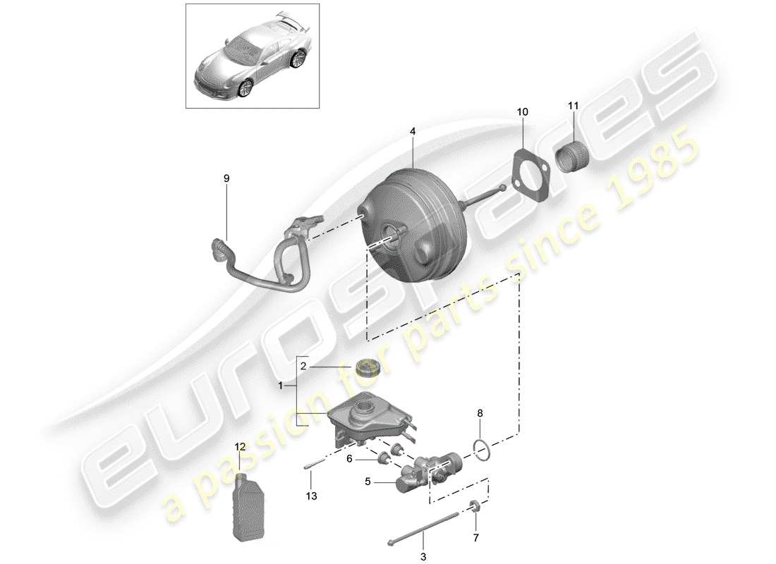 porsche 2018 (991-2 r/gt3/rs) maître cylindre de frein schéma des pièces