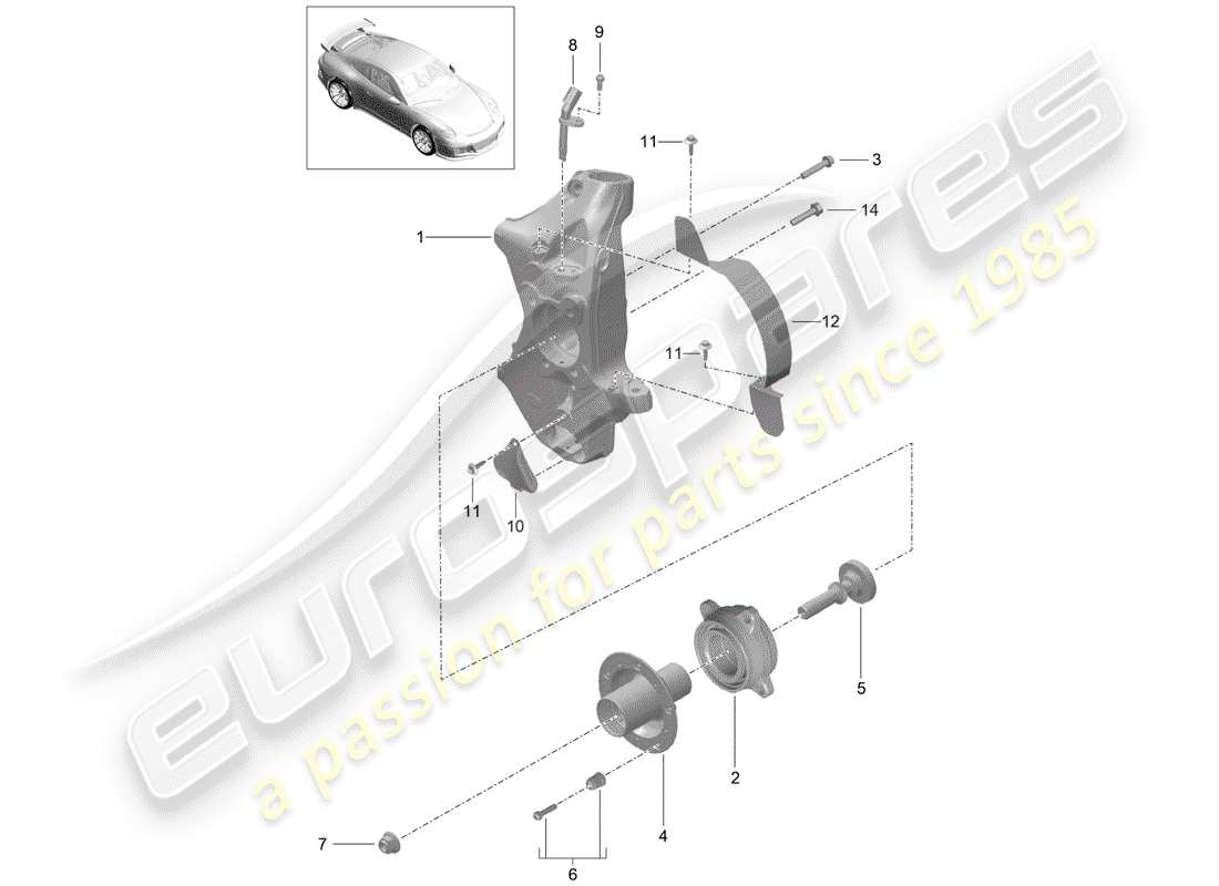 porsche 2018 (991-2 r/gt3/rs) support de roue schéma des pièces