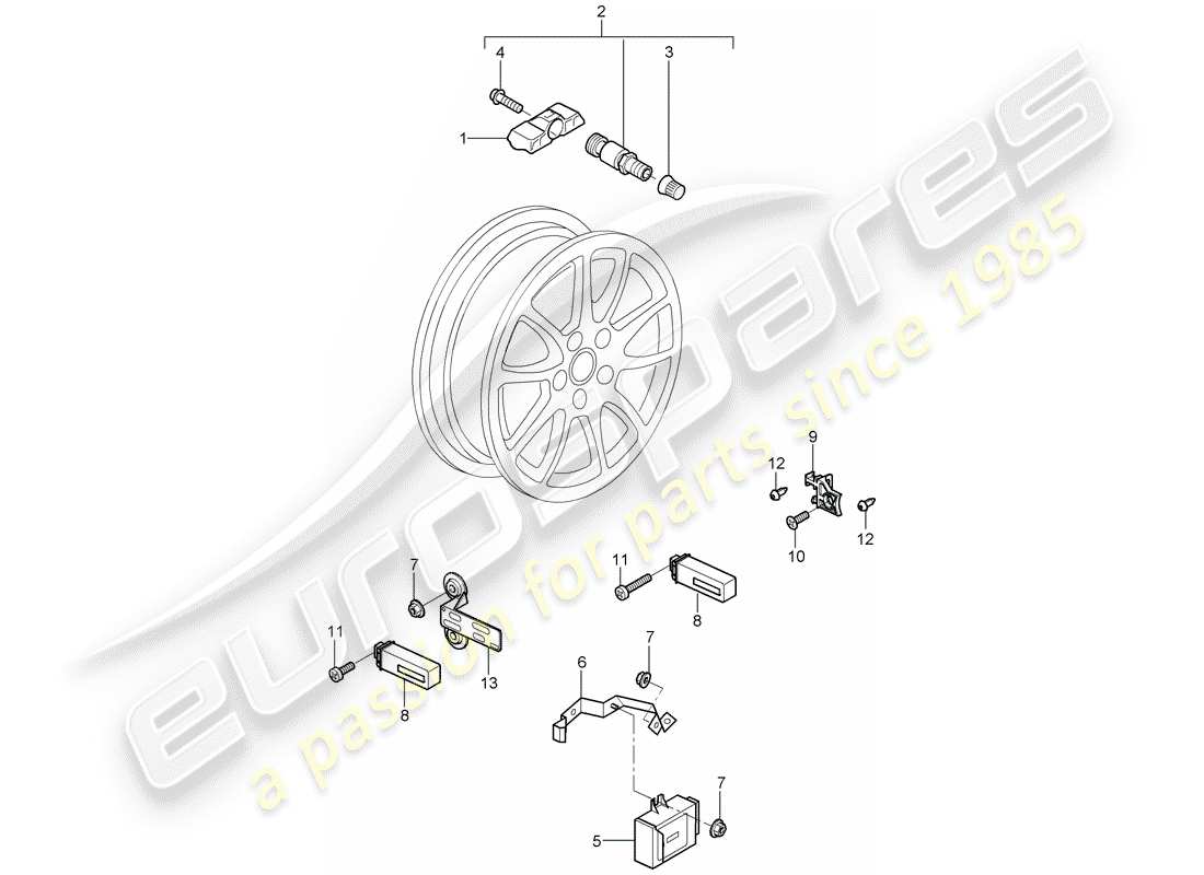 porsche 2011 (997-2 gt3) système de contrôle de la pression des pneus schéma des pièces
