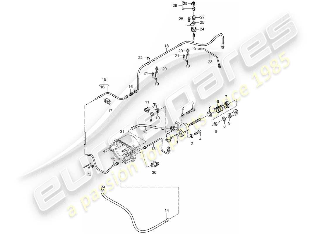 porsche 2005 (carrera gt) embrayage hydraulique - fonctionnement - maitre cylindre d'embrayage - tuyau d'embrayage hydraulique schéma des pièces
