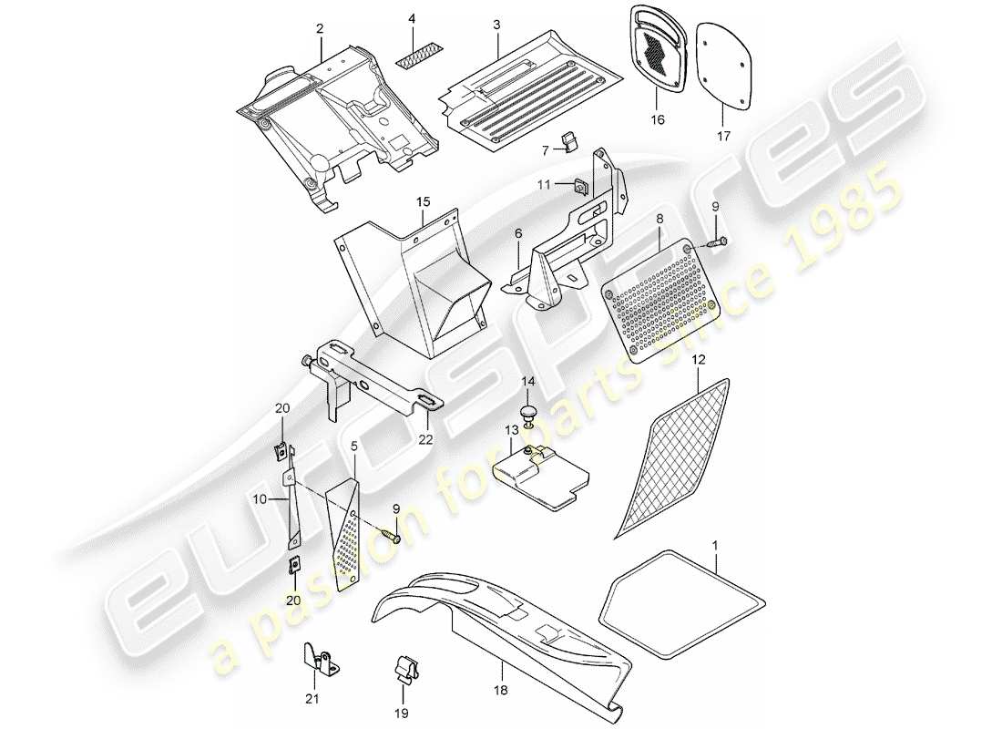 porsche 2005 (carrera gt) revêtement de plancher - revêtement de sol schéma des pièces