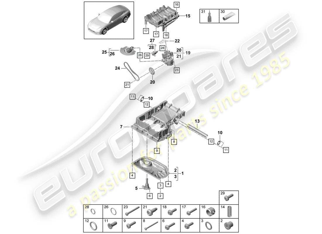 porsche 2019 (panamera 971-1) boîtier conducteur d'huile schéma des pièces