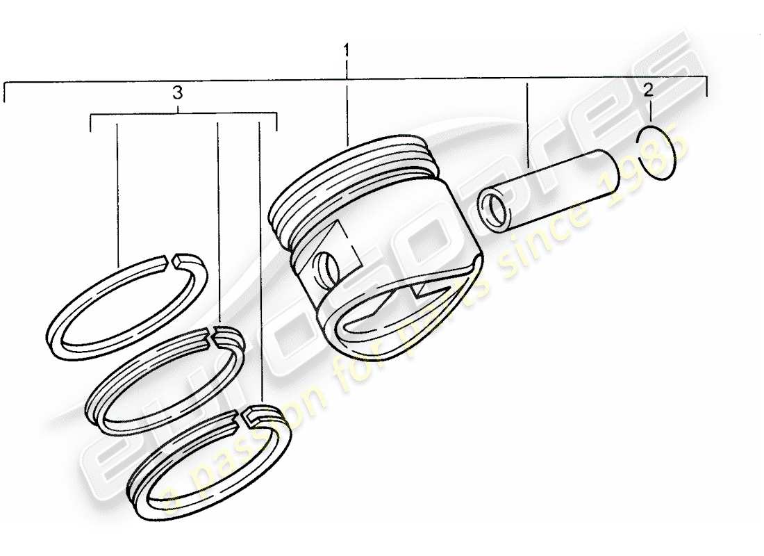 porsche 1994 (968) piston - segments de piston schéma des pièces